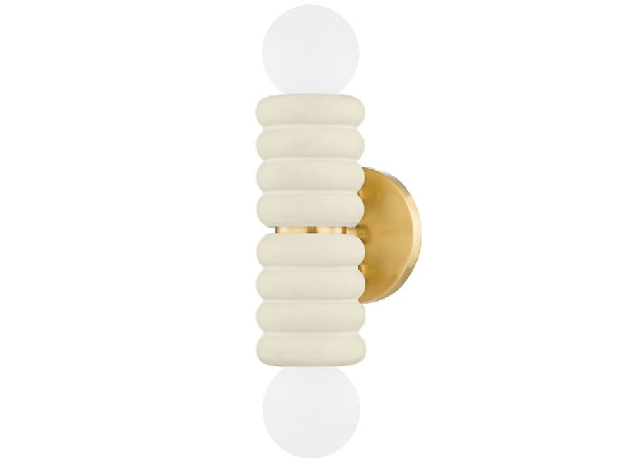 Mitzi Bibi 2-Light Aged Brass Ceramic Antique Ivory Off White Wall Sconce