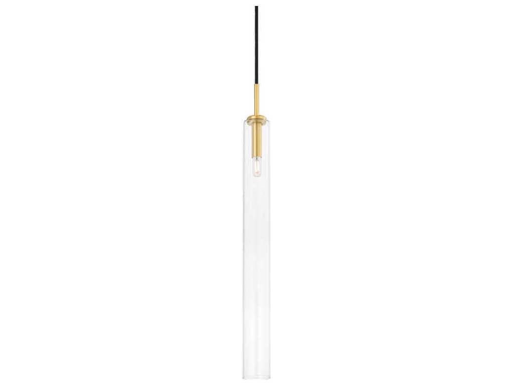 Mitzi Nyah 1-Light Aged Brass Glass Cylinder Mini Pendant