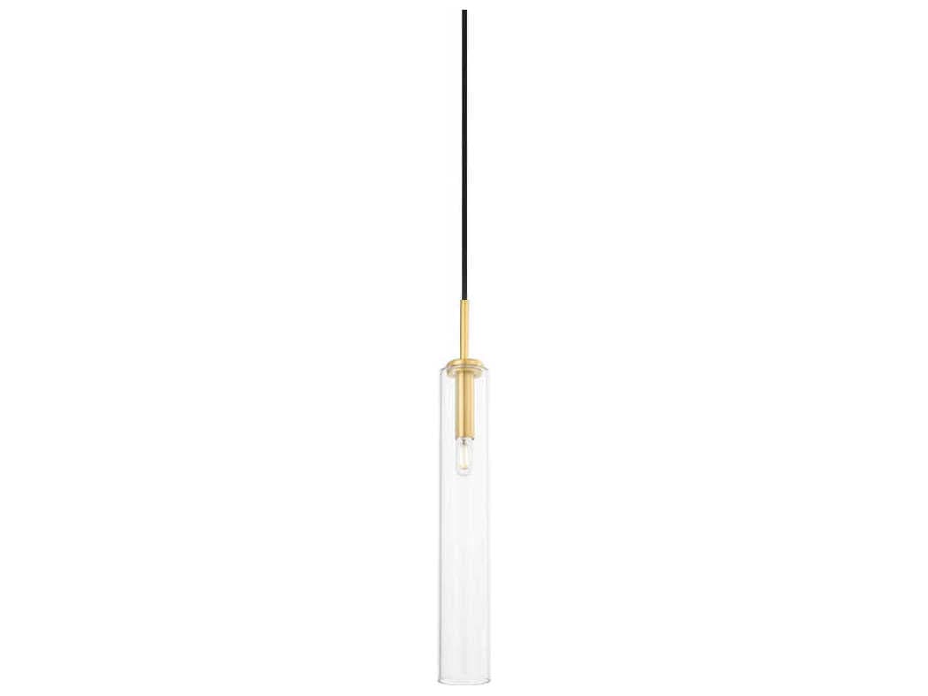 Mitzi Nyah 1-Light Aged Brass Glass Cylinder Mini Pendant