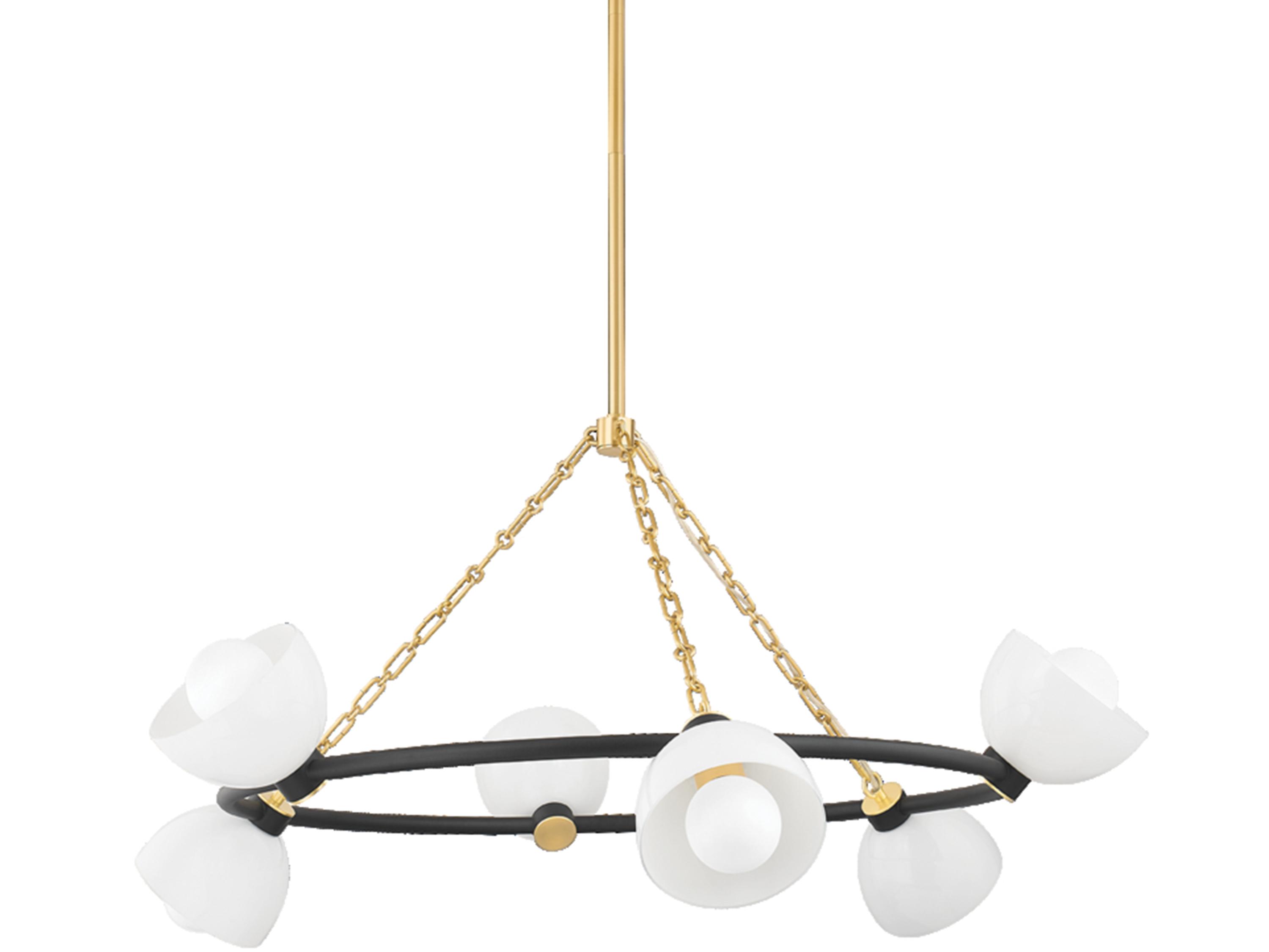 Mitzi Belle 6-Light Aged Brass Black Glass Chandelier