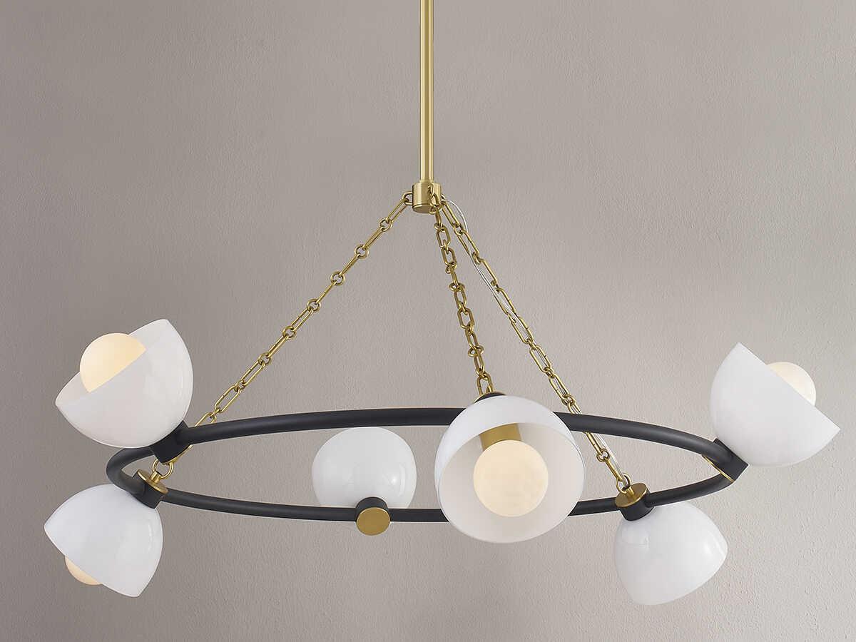 Mitzi Belle 6-Light Aged Brass Black Glass Chandelier