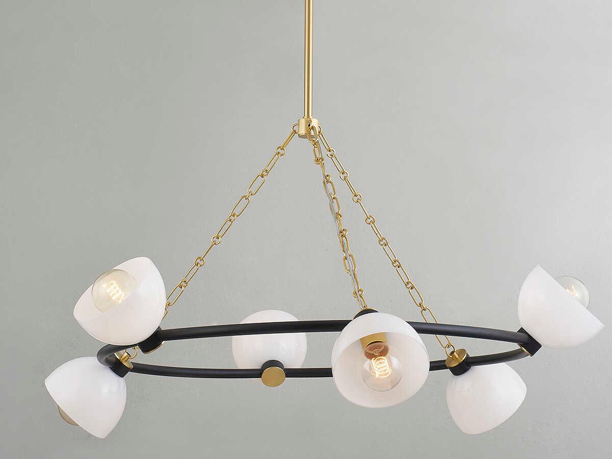 Mitzi Belle 6-Light Aged Brass Black Glass Chandelier