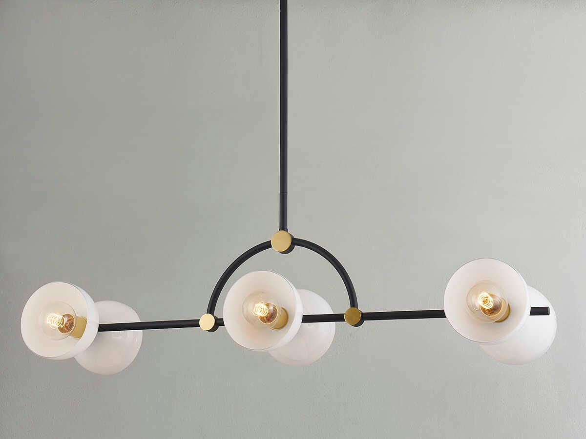 Mitzi Belle 6-Light Aged Brass Black Glass Linear Island Pendant