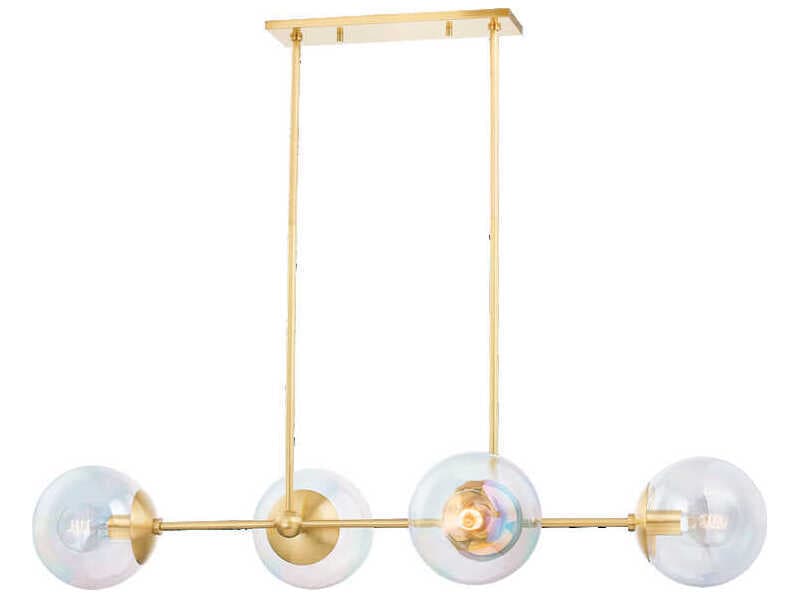 Mitzi Ophelia 4-Light Aged Brass Glass Globe Linear Island Pendant