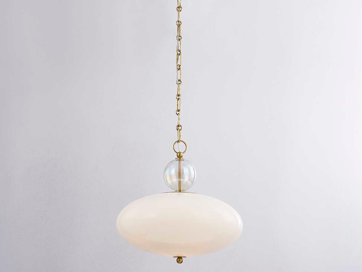 Mitzi Viviana 1-Light Aged Brass White Glass Drum Globe Pendant