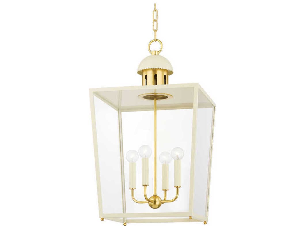 Mitzi June 4-Light Aged Brass White Glass Candelabra Lantern Chandelier