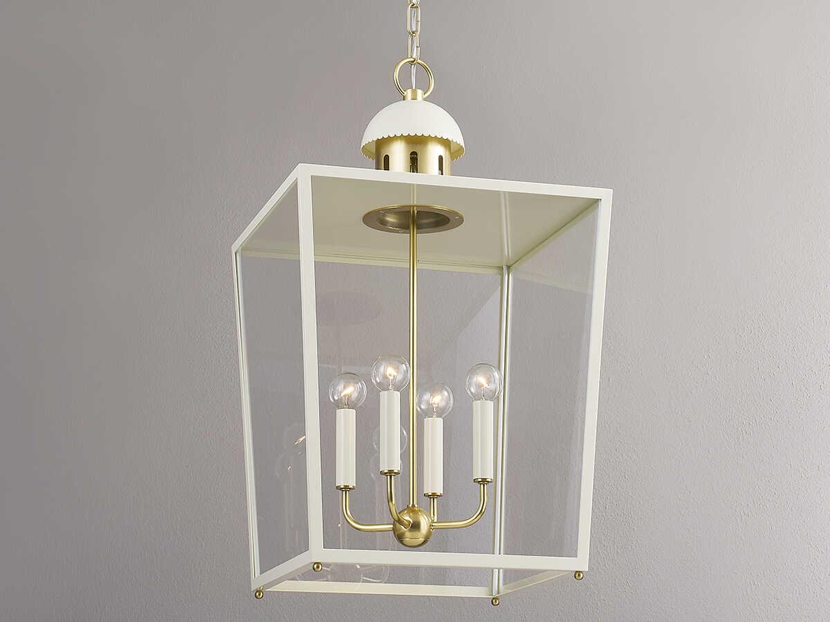 Mitzi June 4-Light Aged Brass White Glass Candelabra Lantern Chandelier
