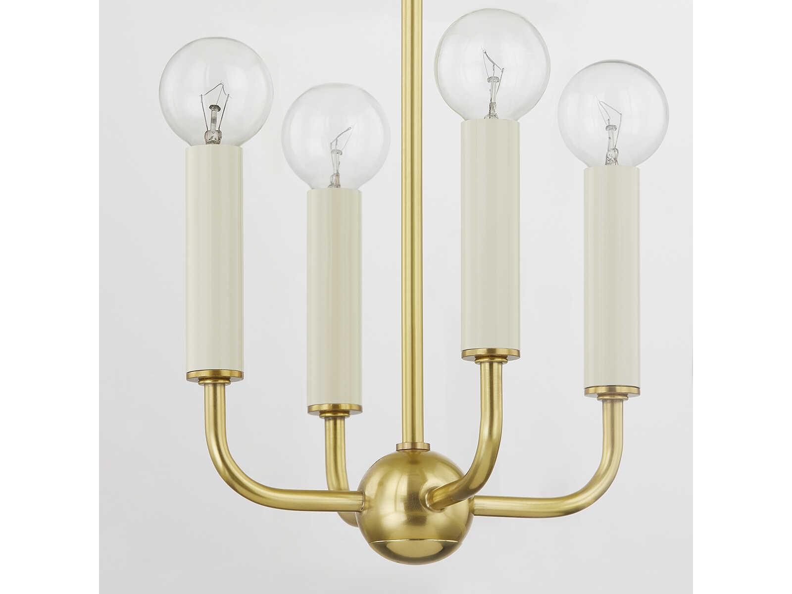 Mitzi June 4-Light Aged Brass White Glass Candelabra Lantern Chandelier