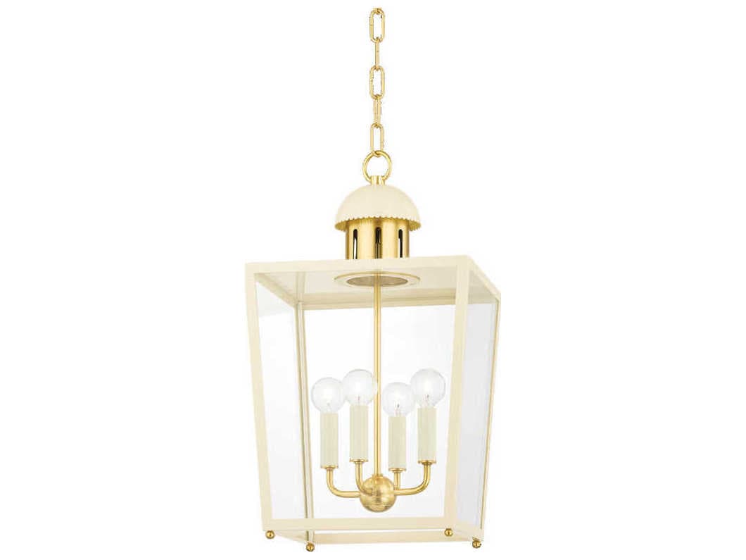 Mitzi June 4-Light Aged Brass White Glass Candelabra Lantern Chandelier
