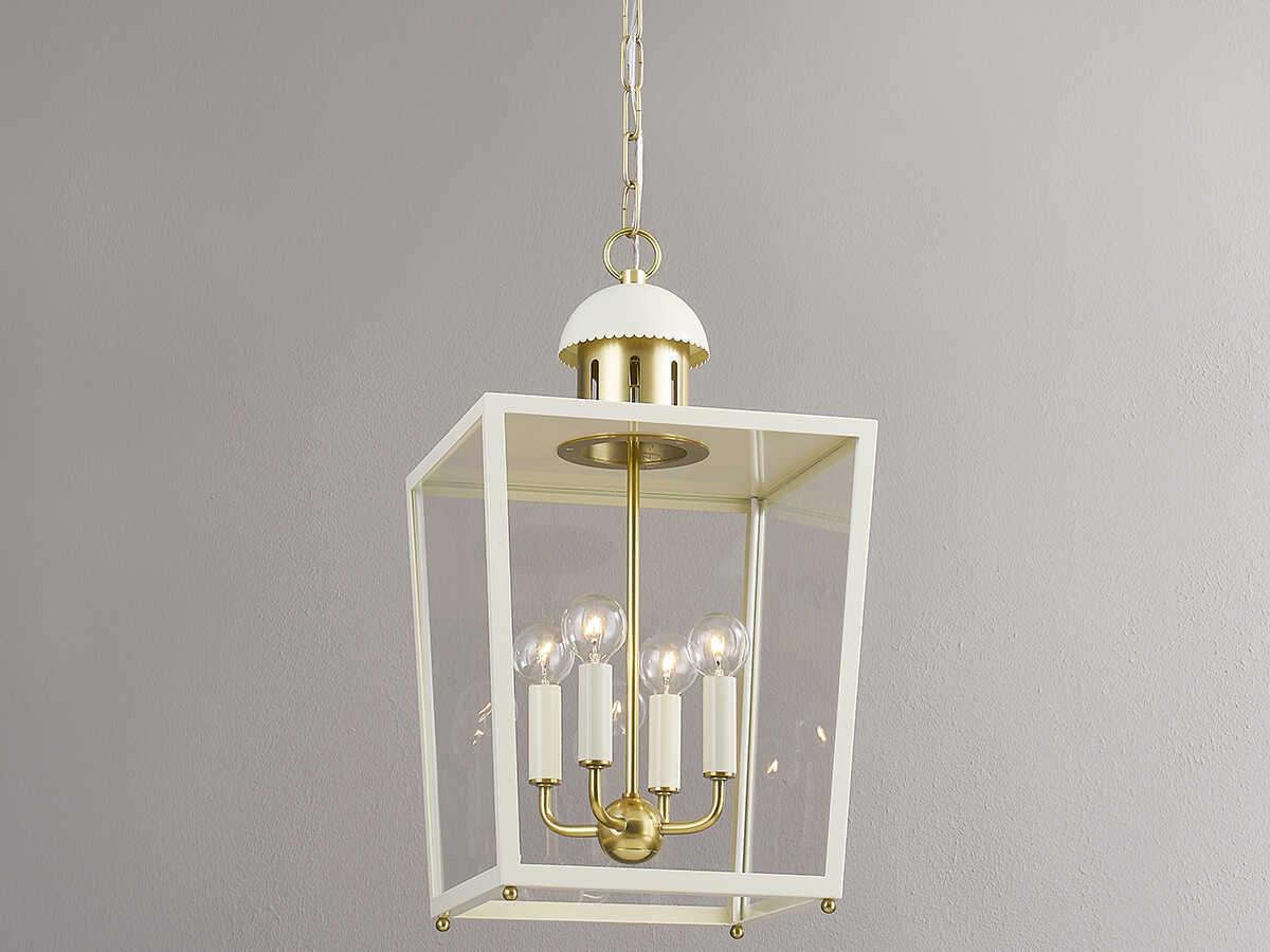 Mitzi June 4-Light Aged Brass White Glass Candelabra Lantern Chandelier