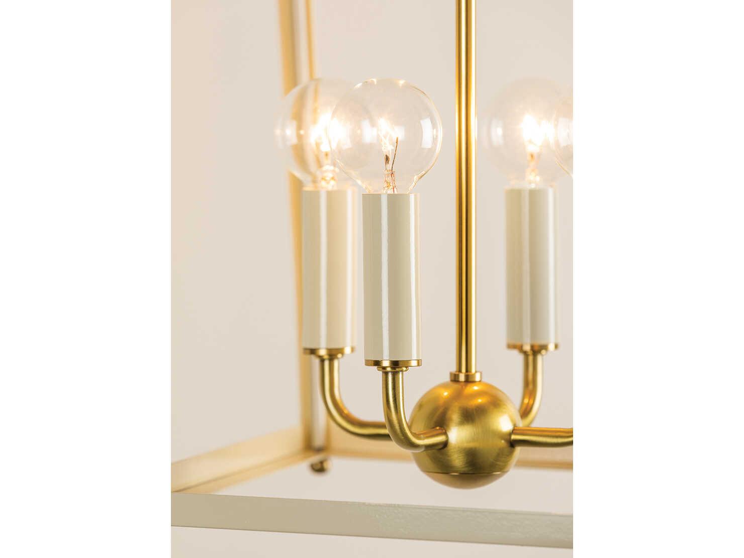 Mitzi June 4-Light Aged Brass White Glass Candelabra Lantern Chandelier