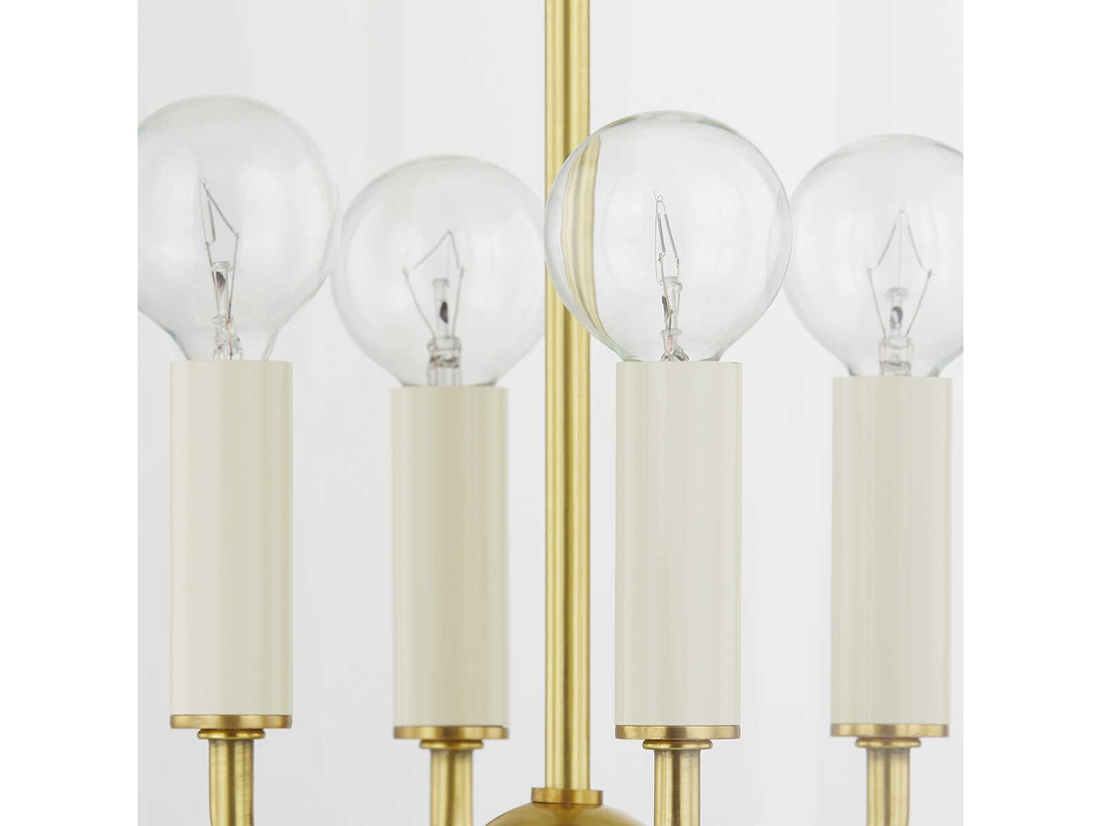 Mitzi June 4-Light Aged Brass White Glass Candelabra Lantern Chandelier