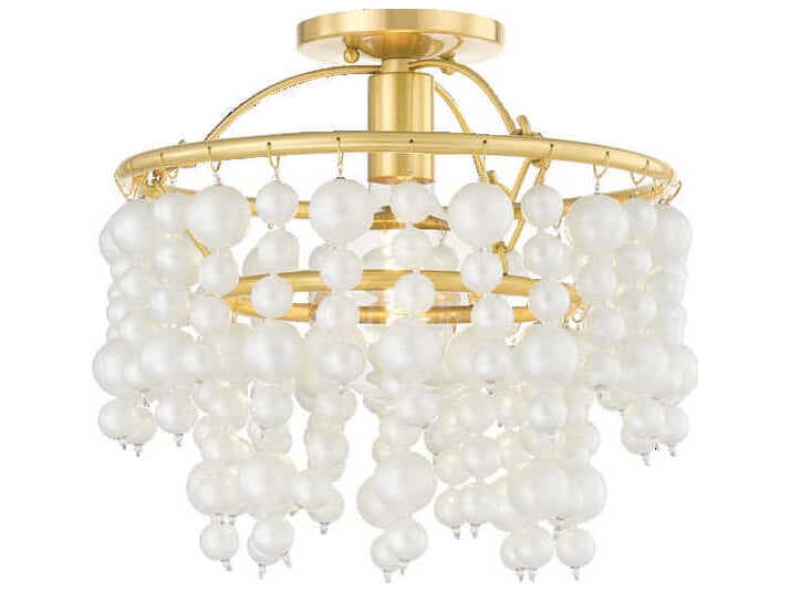 Mitzi Kinsley 1-Light Aged Brass Glass Globe Semi Flush Mount