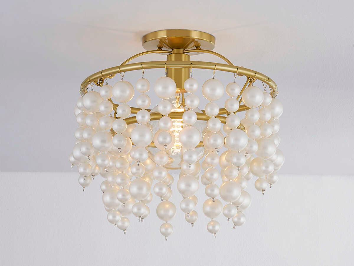 Mitzi Kinsley 1-Light Aged Brass Glass Globe Semi Flush Mount