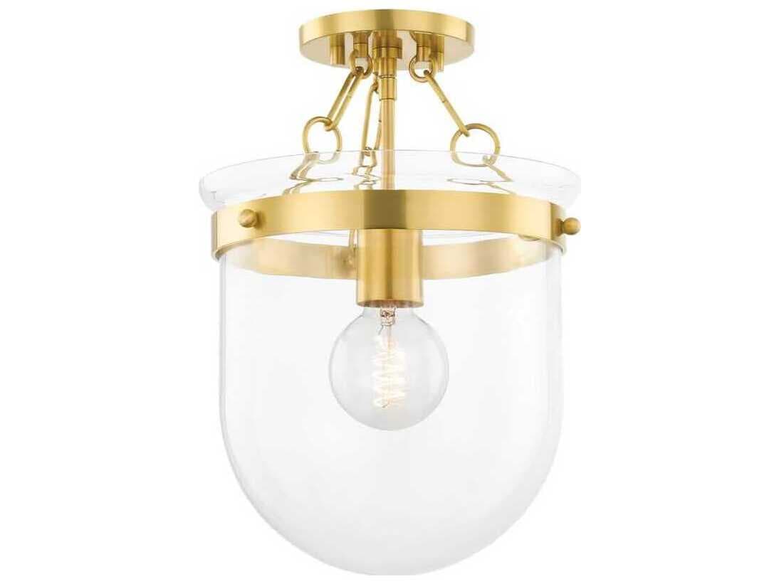 Mitzi Dunbar 1-Light Aged Brass Glass Bowl Semi Flush Mount