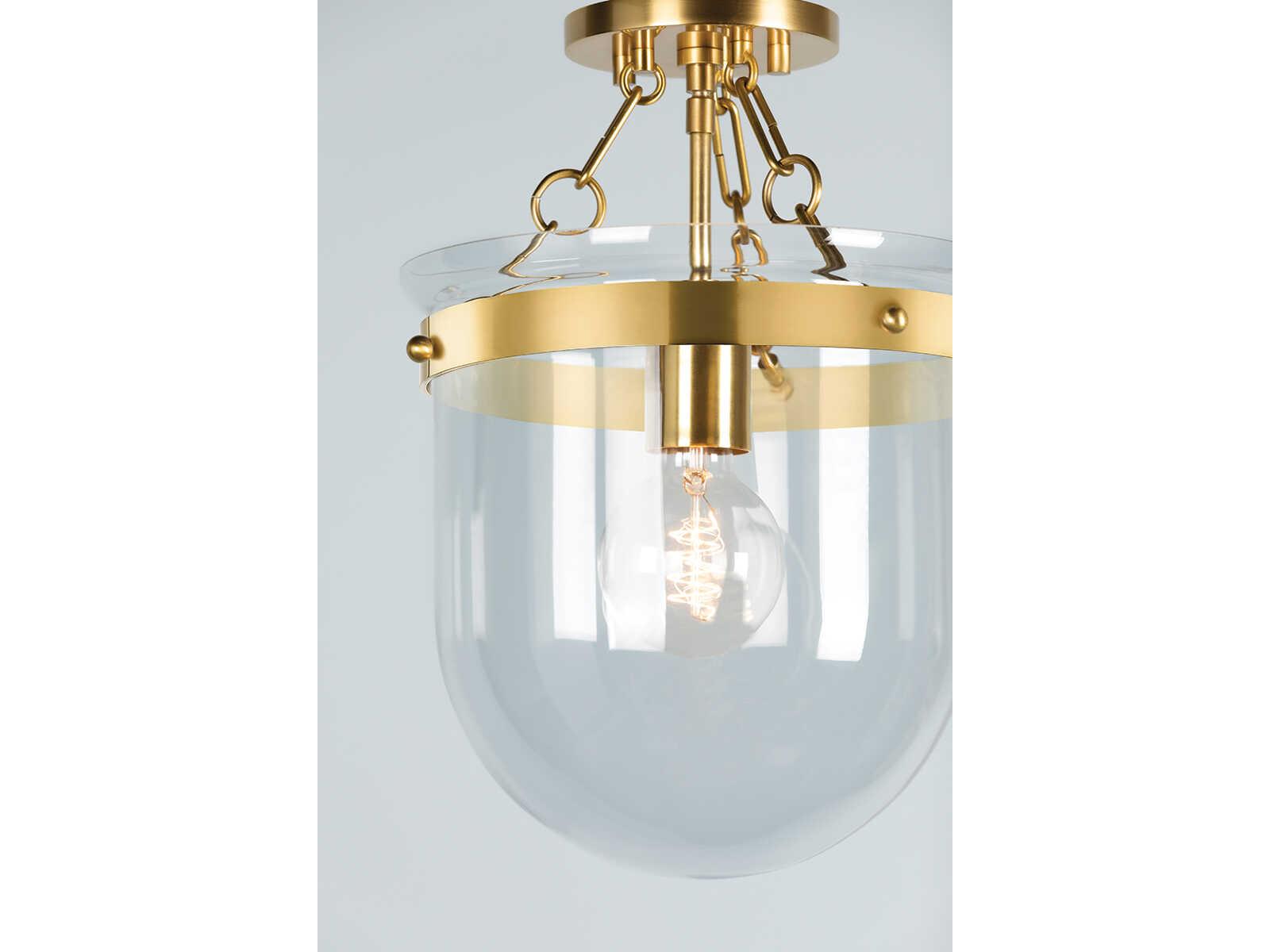 Mitzi Dunbar 1-Light Aged Brass Glass Bowl Semi Flush Mount