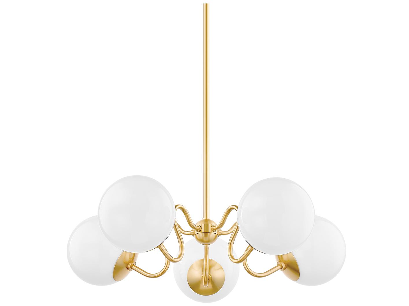 Mitzi Havana 5-Light Aged Brass Glass Globe Chandelier