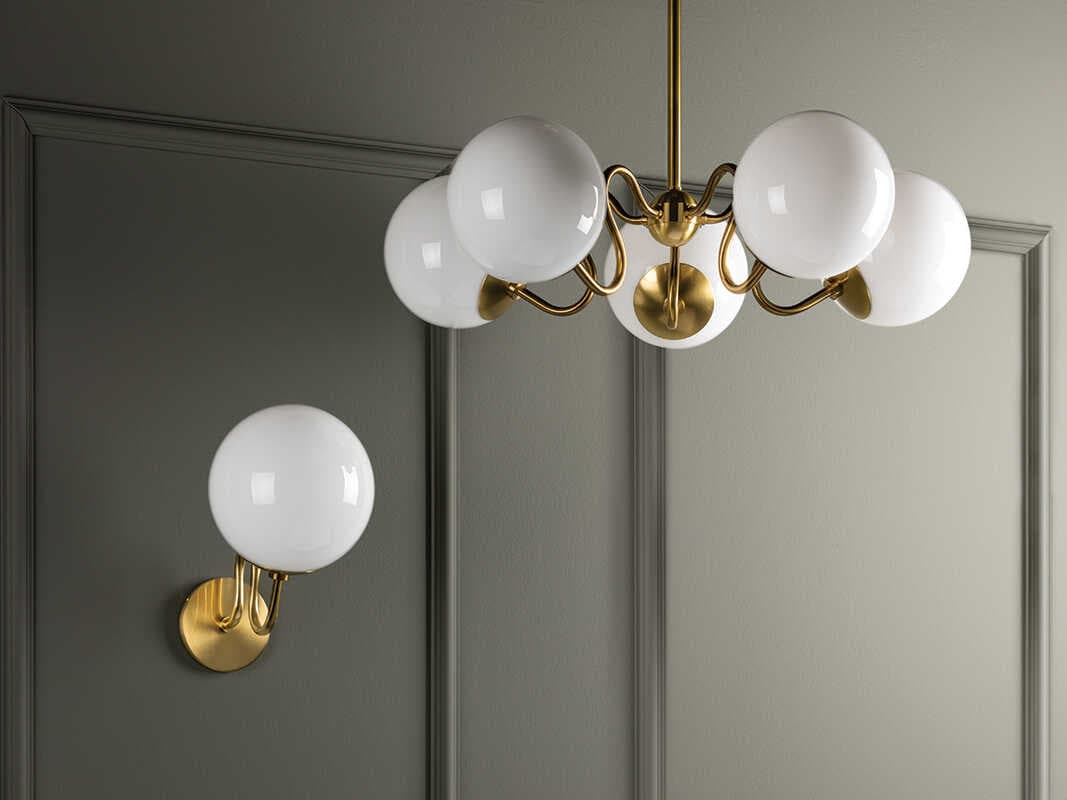 Mitzi Havana 5-Light Aged Brass Glass Globe Chandelier