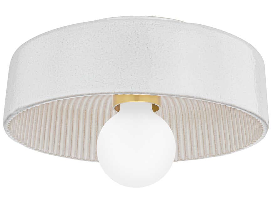 Mitzi Ray 1-Light Aged Brass Ceramic Reactive White Drum Flush Mount