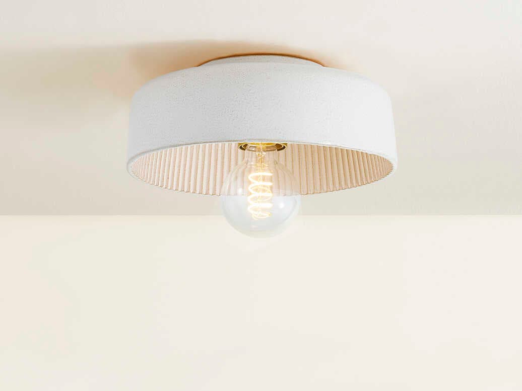 Mitzi Ray 1-Light Aged Brass Ceramic Reactive White Drum Flush Mount