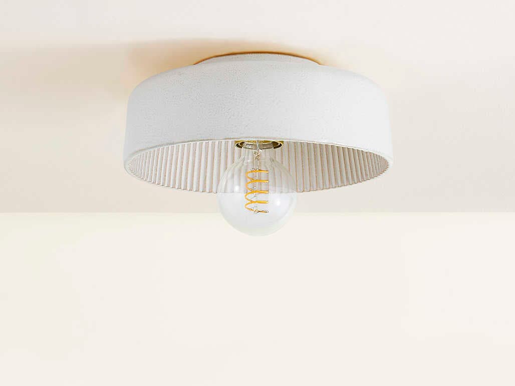 Mitzi Ray 1-Light Aged Brass Ceramic Reactive White Drum Flush Mount