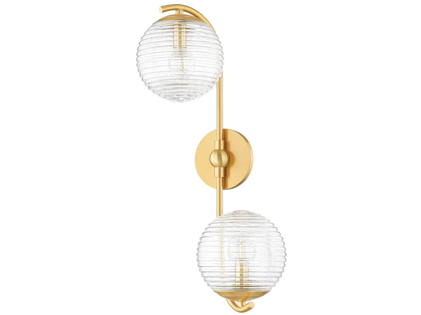 Mitzi Sara 2-Light Aged Brass Glass Wall Sconce