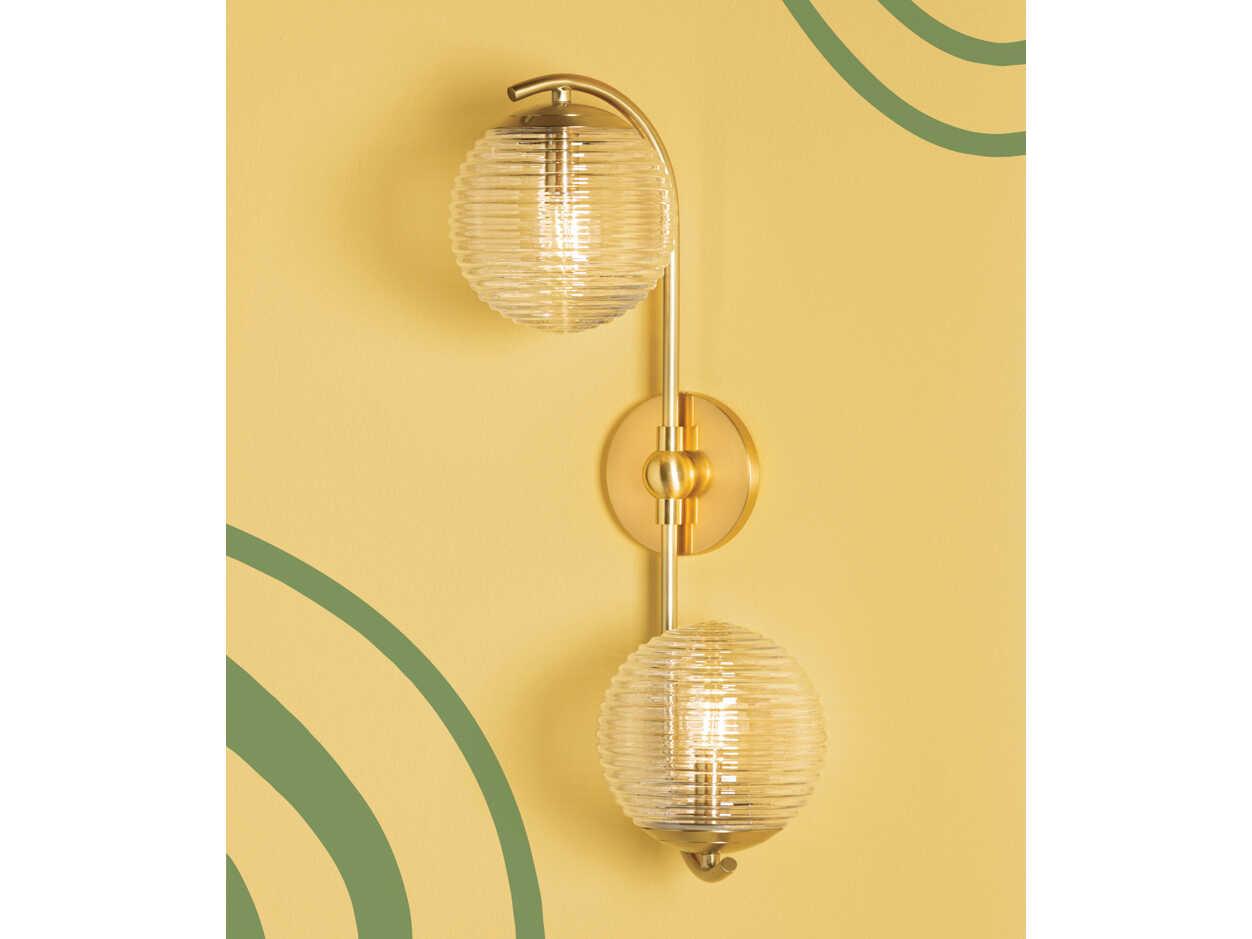Mitzi Sara 2-Light Aged Brass Glass Wall Sconce