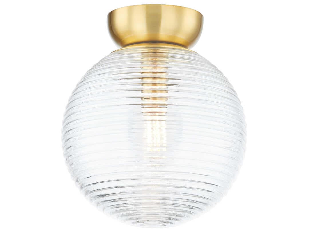 Mitzi Sara 1-Light Aged Brass Glass Globe Flush Mount