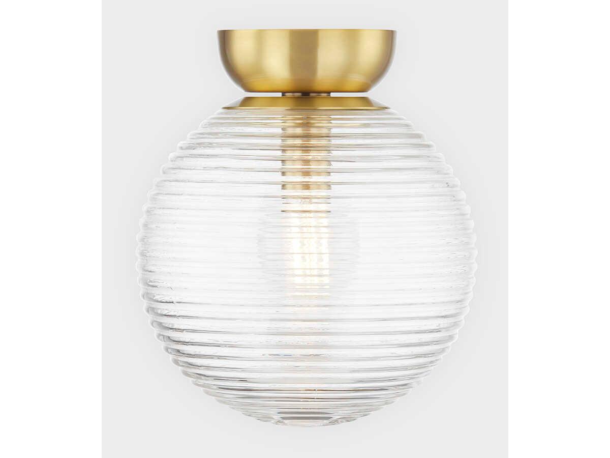 Mitzi Sara 1-Light Aged Brass Glass Globe Flush Mount