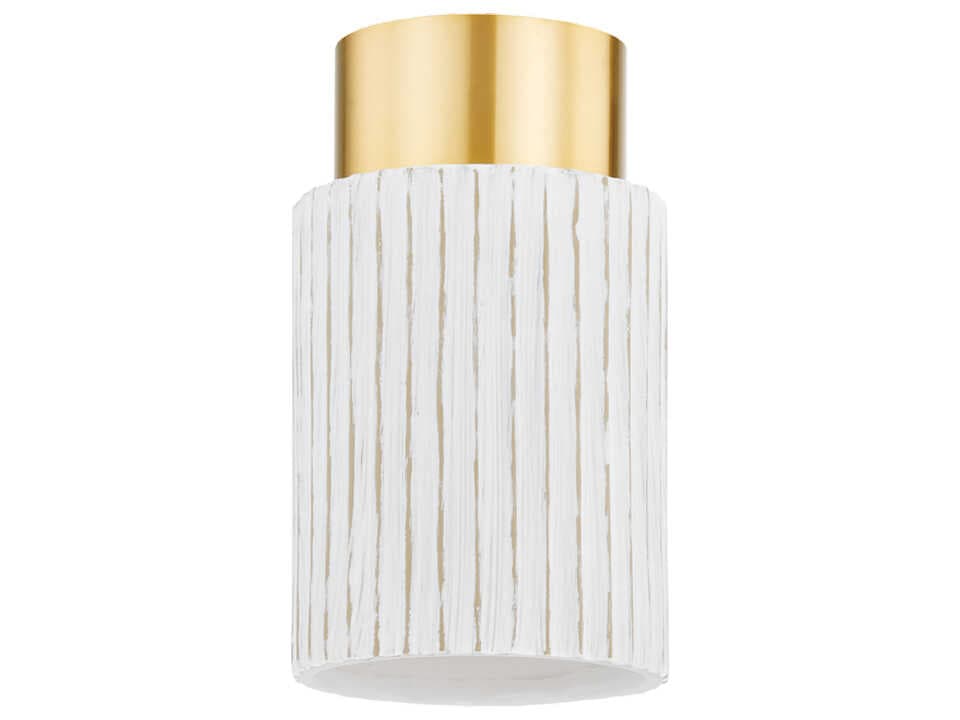 Mitzi Corissa 1-Light Aged Brass Ceramic Whitewash Bisque Cylinder Flush Mount