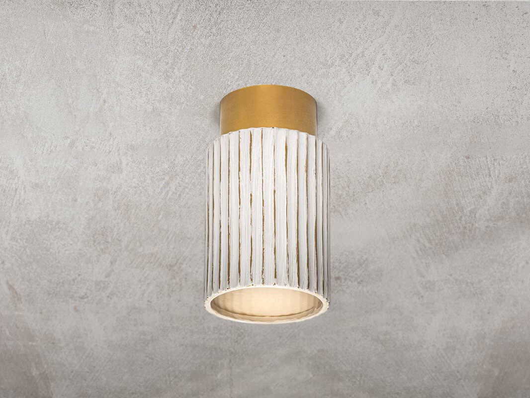 Mitzi Corissa 1-Light Aged Brass Ceramic Whitewash Bisque Cylinder Flush Mount