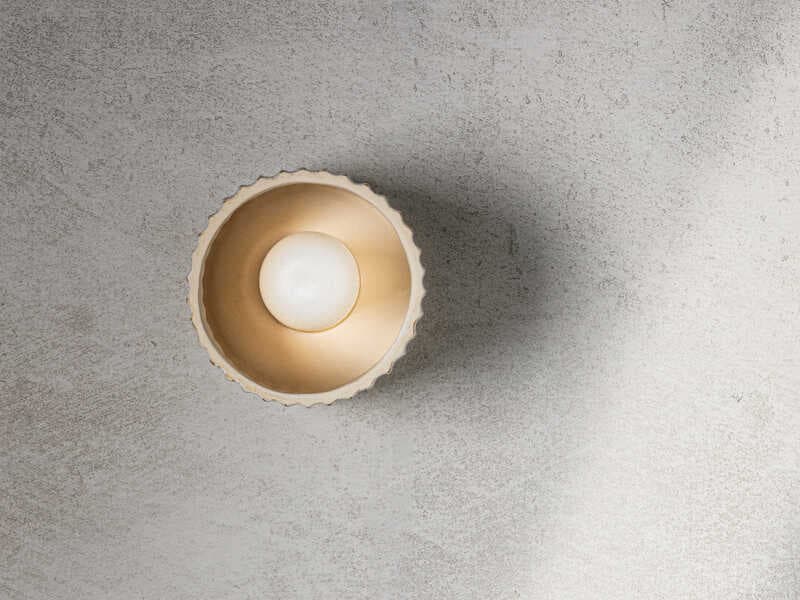 Mitzi Corissa 1-Light Aged Brass Ceramic Whitewash Bisque Cylinder Flush Mount