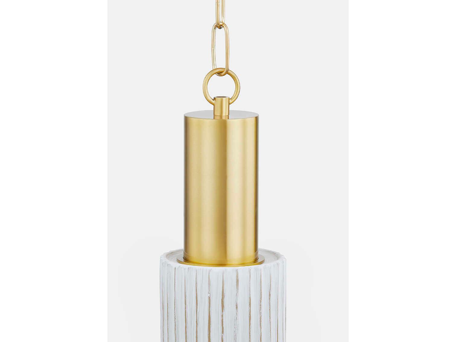 Mitzi Corissa 1-Light Aged Brass Ceramic Whitewash Bisque Cylinder Mini Pendant
