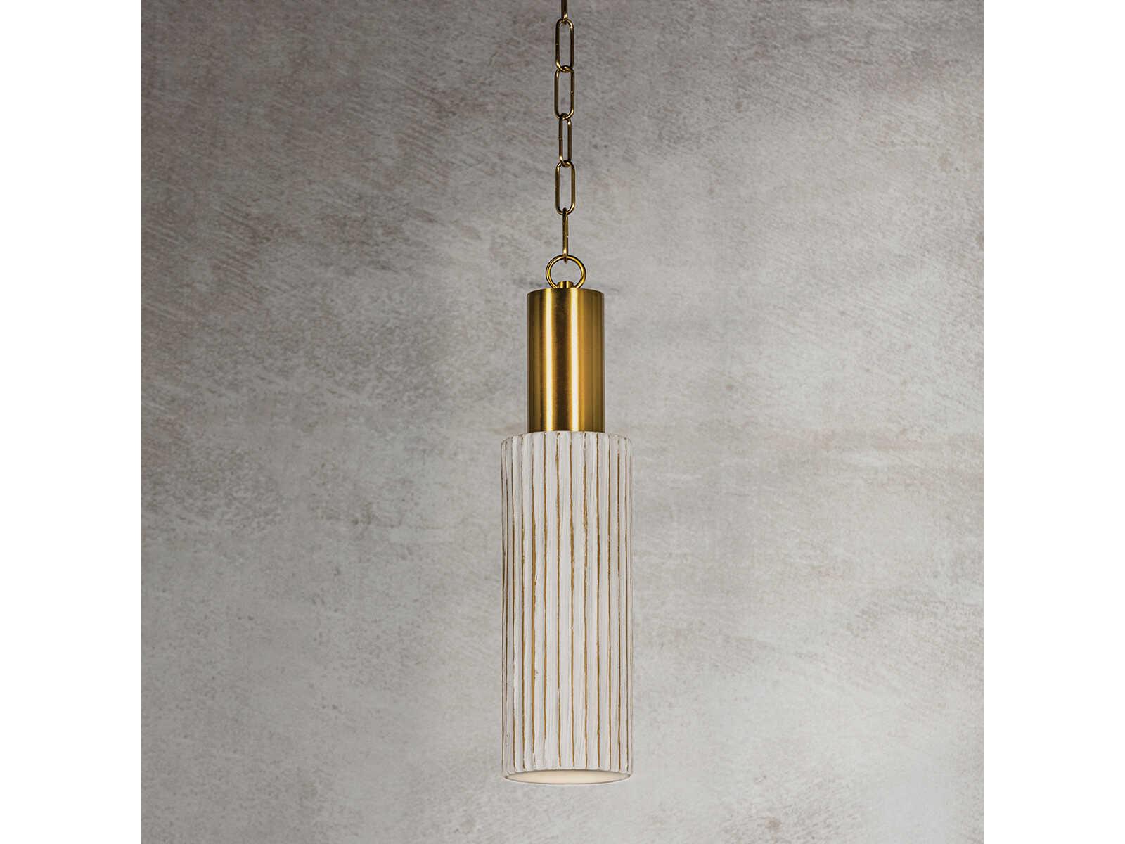 Mitzi Corissa 1-Light Aged Brass Ceramic Whitewash Bisque Cylinder Mini Pendant