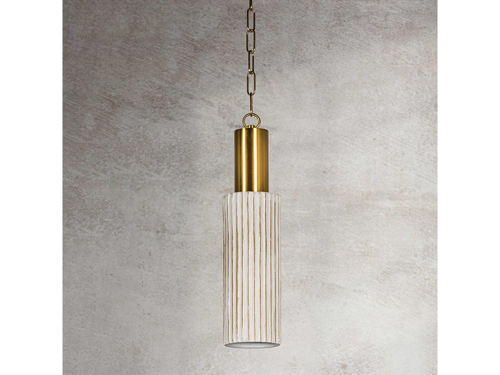 Mitzi Corissa 1-Light Aged Brass Ceramic Whitewash Bisque Cylinder Mini Pendant