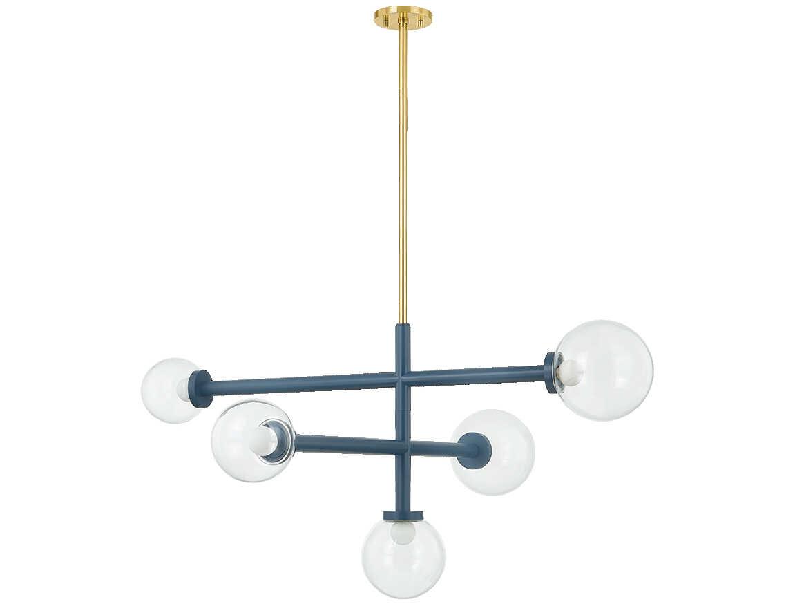 Mitzi Sia 5-Light Aged Brass Slate Blue Globe Chandelier