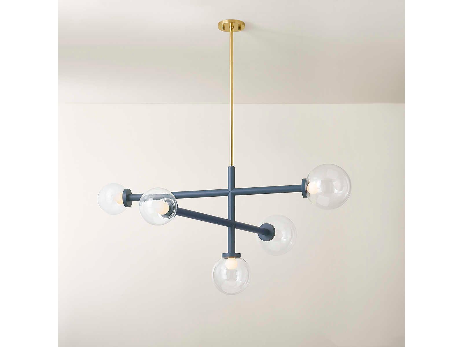 Mitzi Sia 5-Light Aged Brass Slate Blue Globe Chandelier