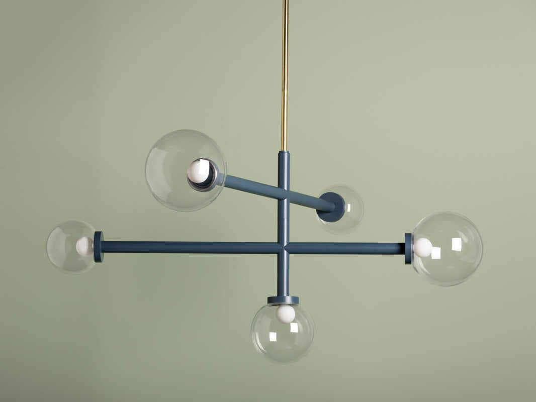 Mitzi Sia 5-Light Aged Brass Slate Blue Globe Chandelier