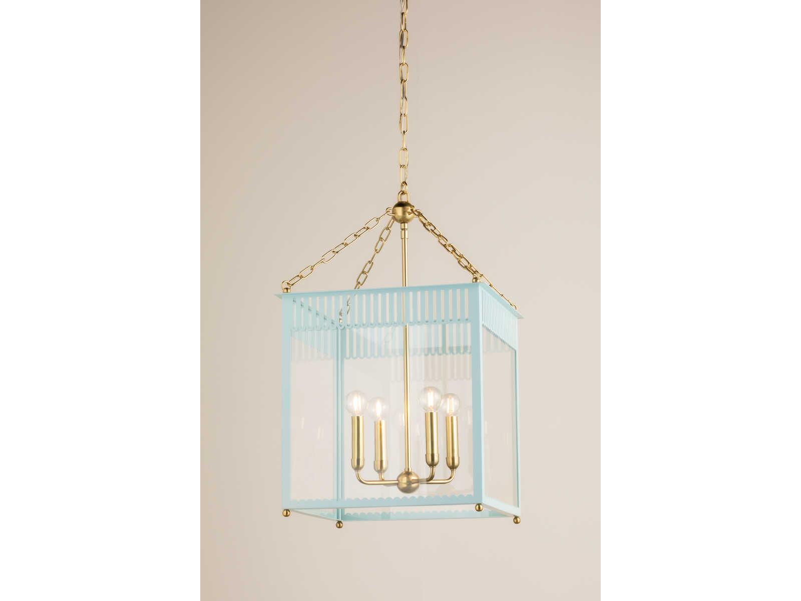 Mitzi Rosalie 4-Light Aged Brass Soft Arctic Blue Lantern Pendant