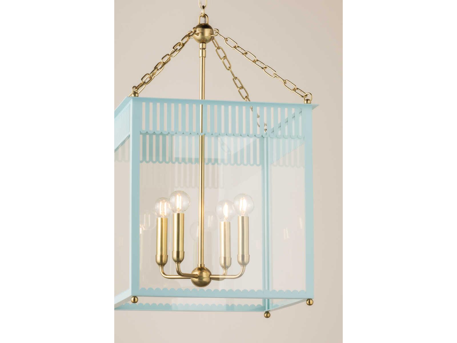 Mitzi Rosalie 4-Light Aged Brass Soft Arctic Blue Lantern Pendant