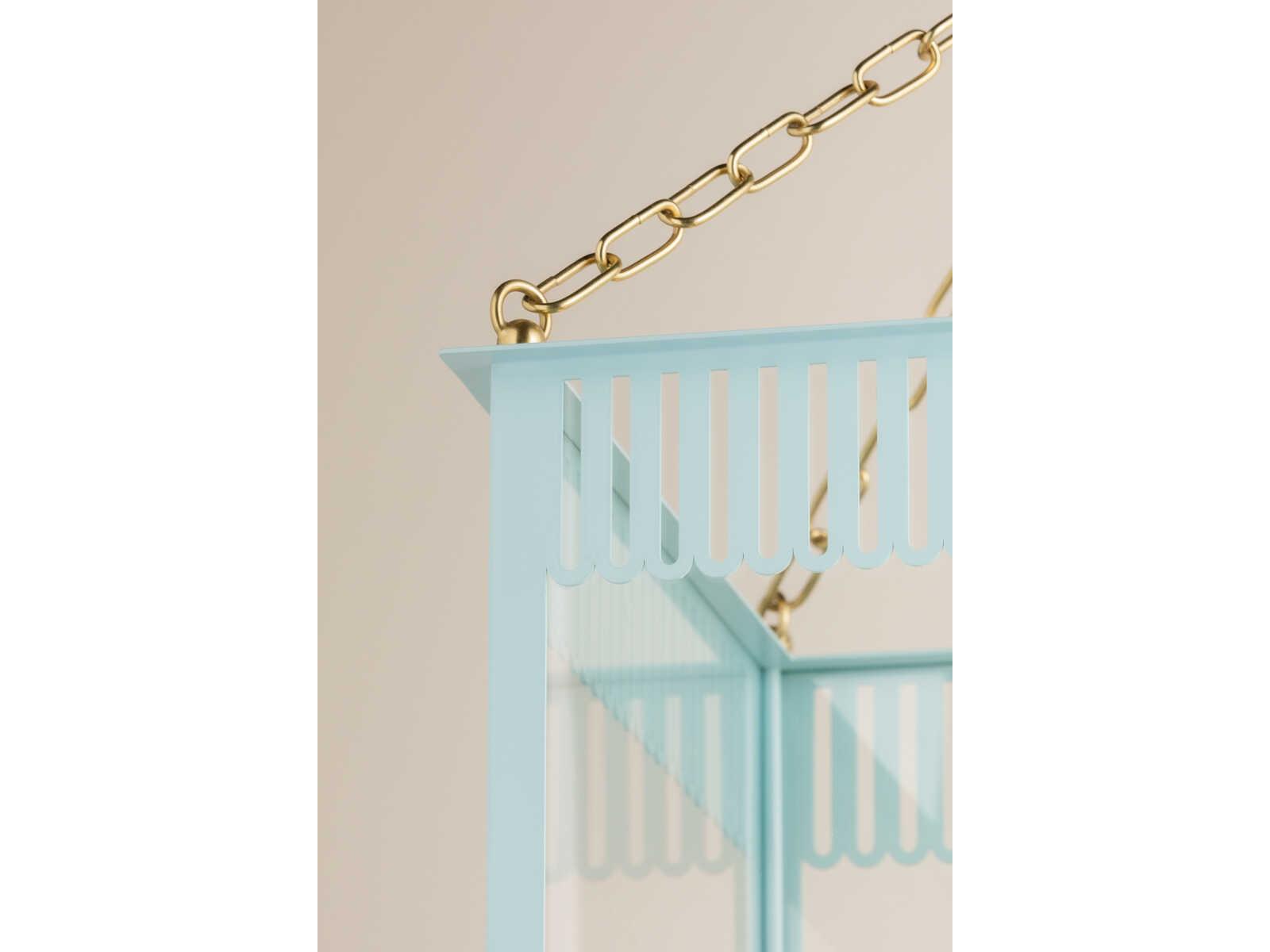 Mitzi Rosalie 4-Light Aged Brass Soft Arctic Blue Lantern Pendant