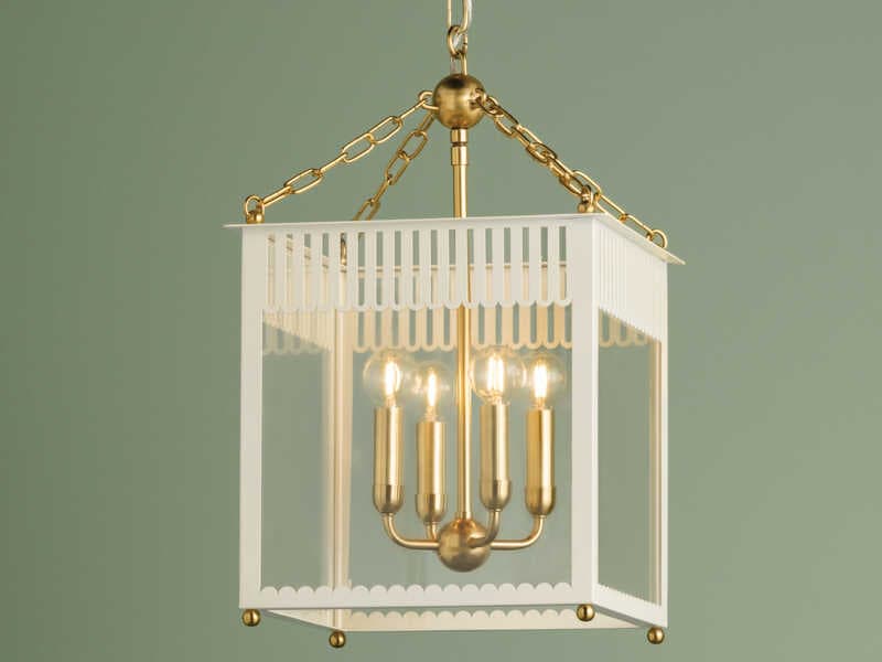Mitzi Rosalie 4-Light Aged Brass Soft Cream Lantern Mini Pendant