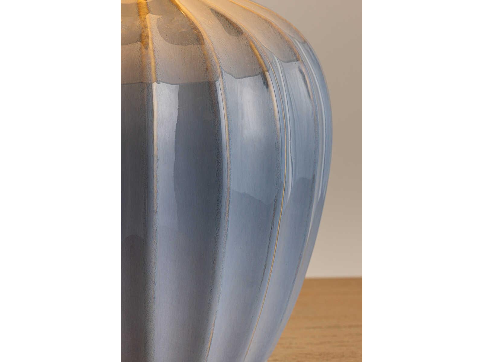 Mitzi Myla Aged Brass Ceramic Spring Lake White Linen Fabric Blue Table Lamp