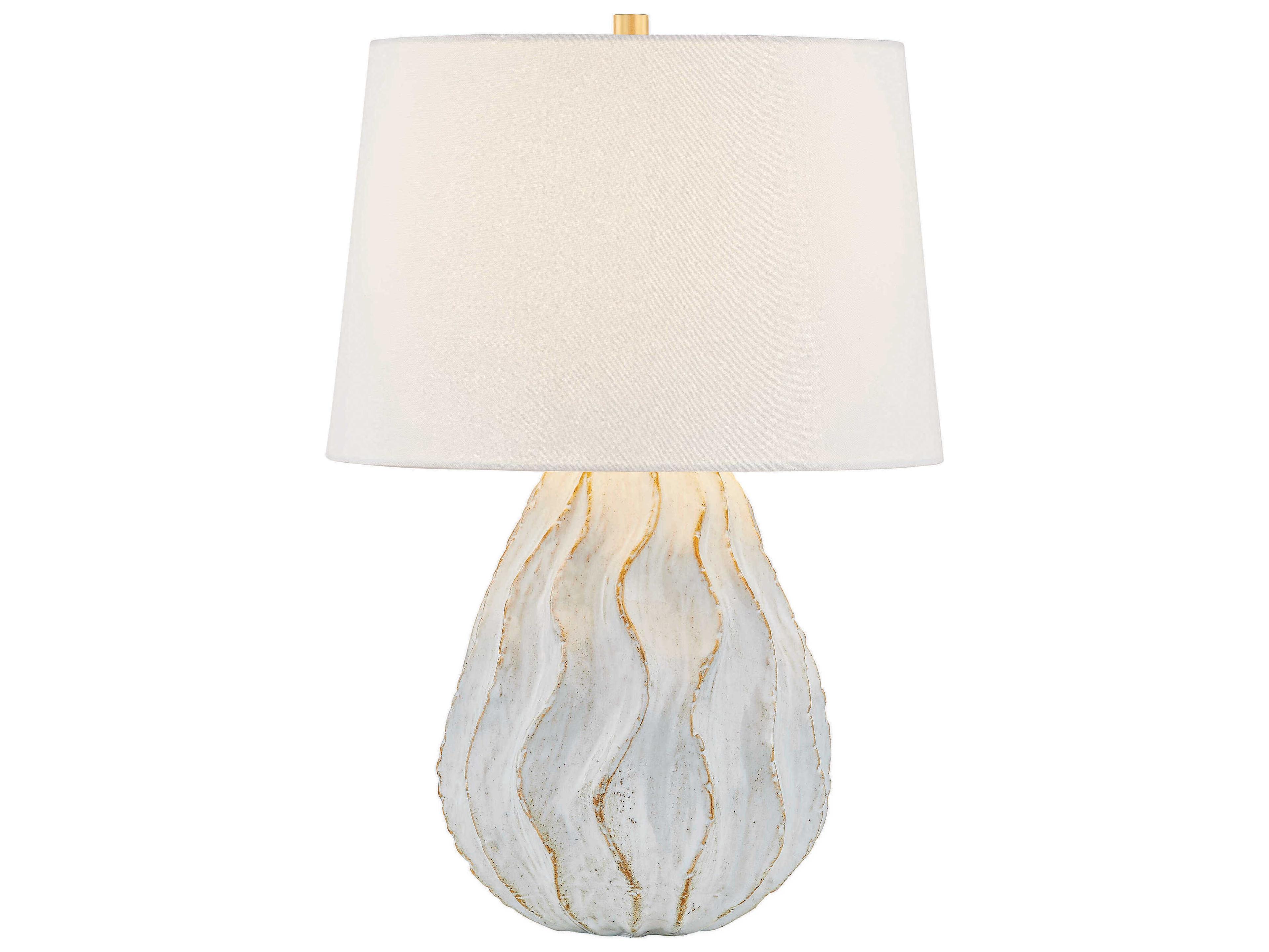 Mitzi Karla Aged Brass Ceramic Sea Salt White Linen Fabric Table Lamp