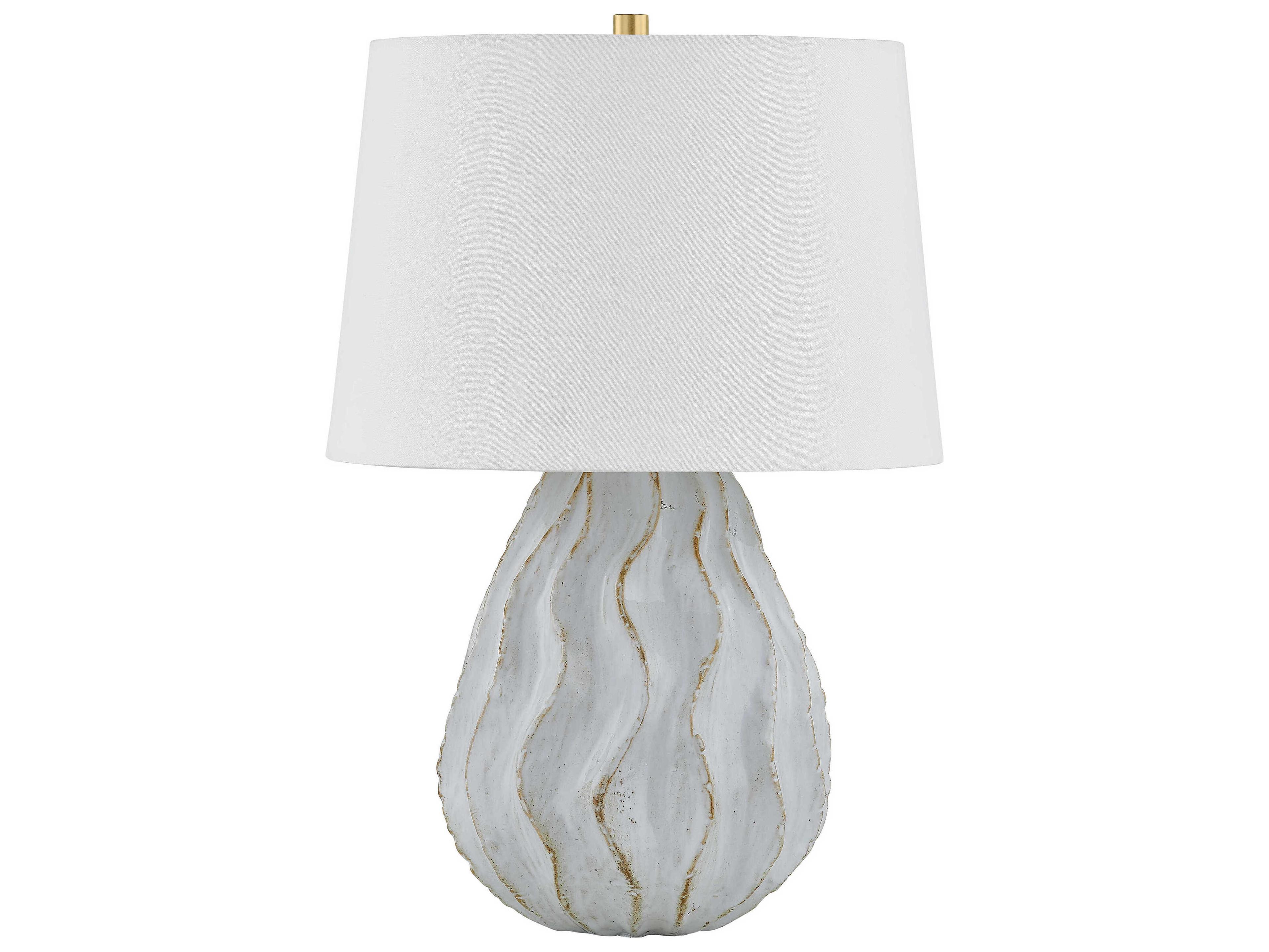 Mitzi Karla Aged Brass Ceramic Sea Salt White Linen Fabric Table Lamp