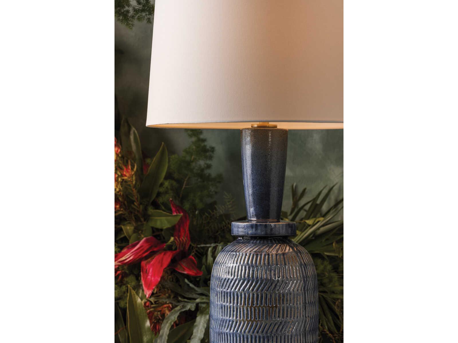 Mitzi Mandy Cheng Russo Aged Brass Ceramic Washed Cobalt White Linen Fabric Blue Buffet Lamp