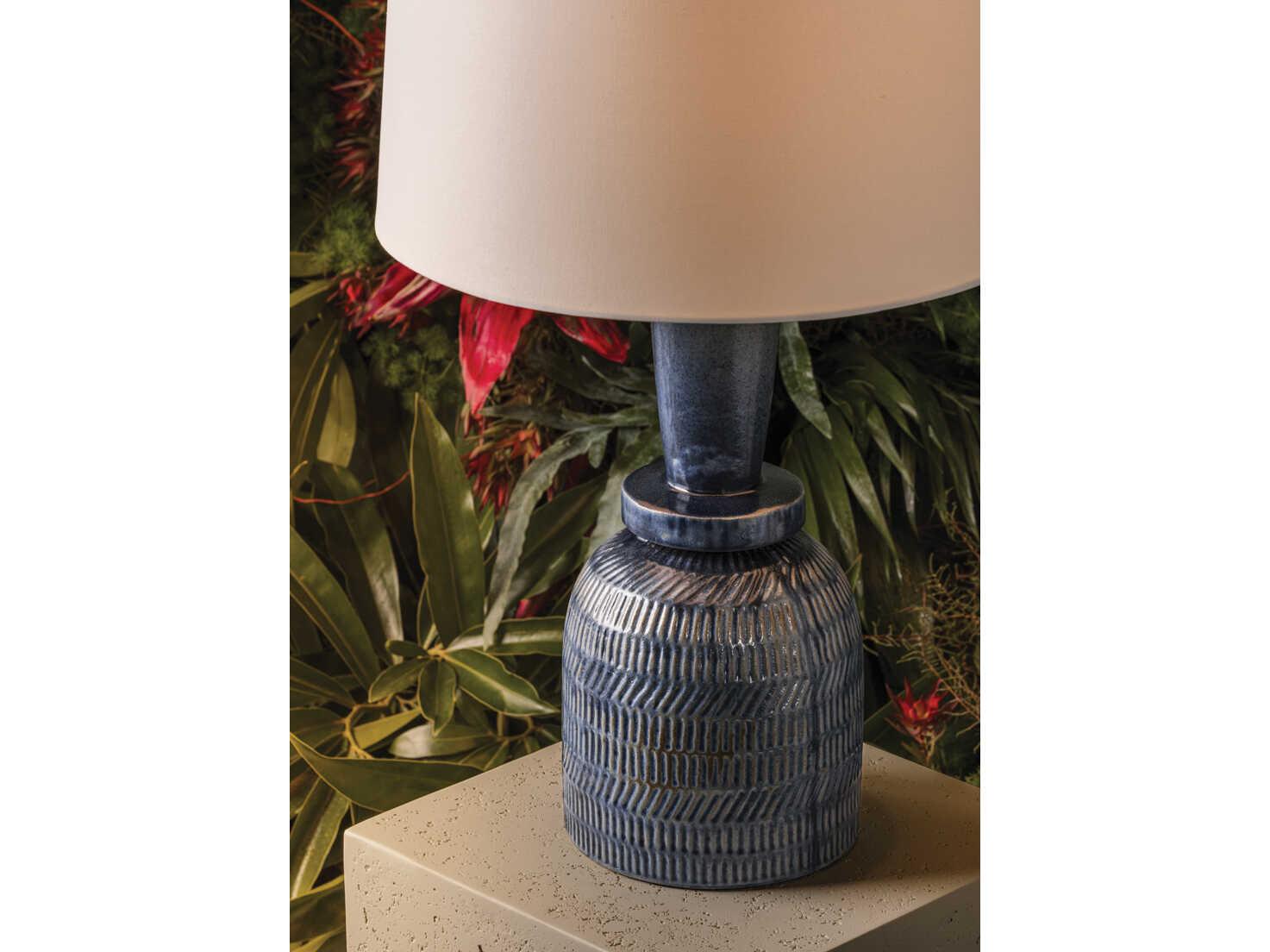 Mitzi Mandy Cheng Russo Aged Brass Ceramic Washed Cobalt White Linen Fabric Blue Buffet Lamp