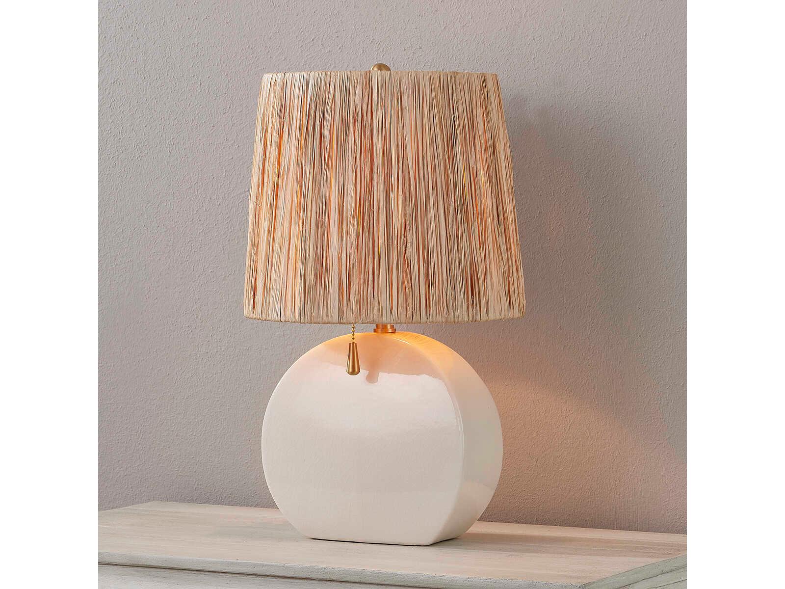 Mitzi Aneesa Aged Brass Natural Raffia White Table Lamp