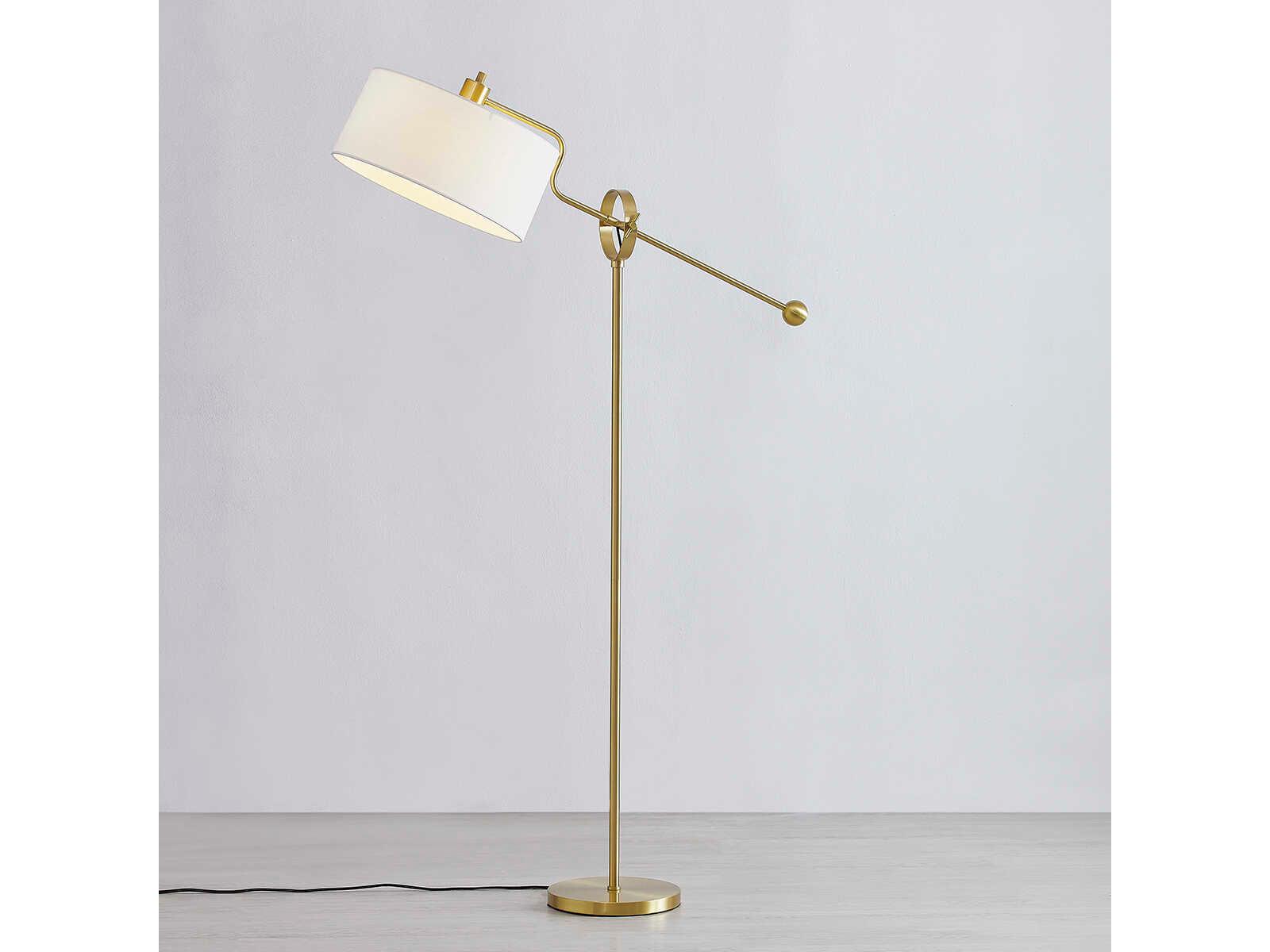Mitzi Libby Aged Brass White Linen Floor Lamp