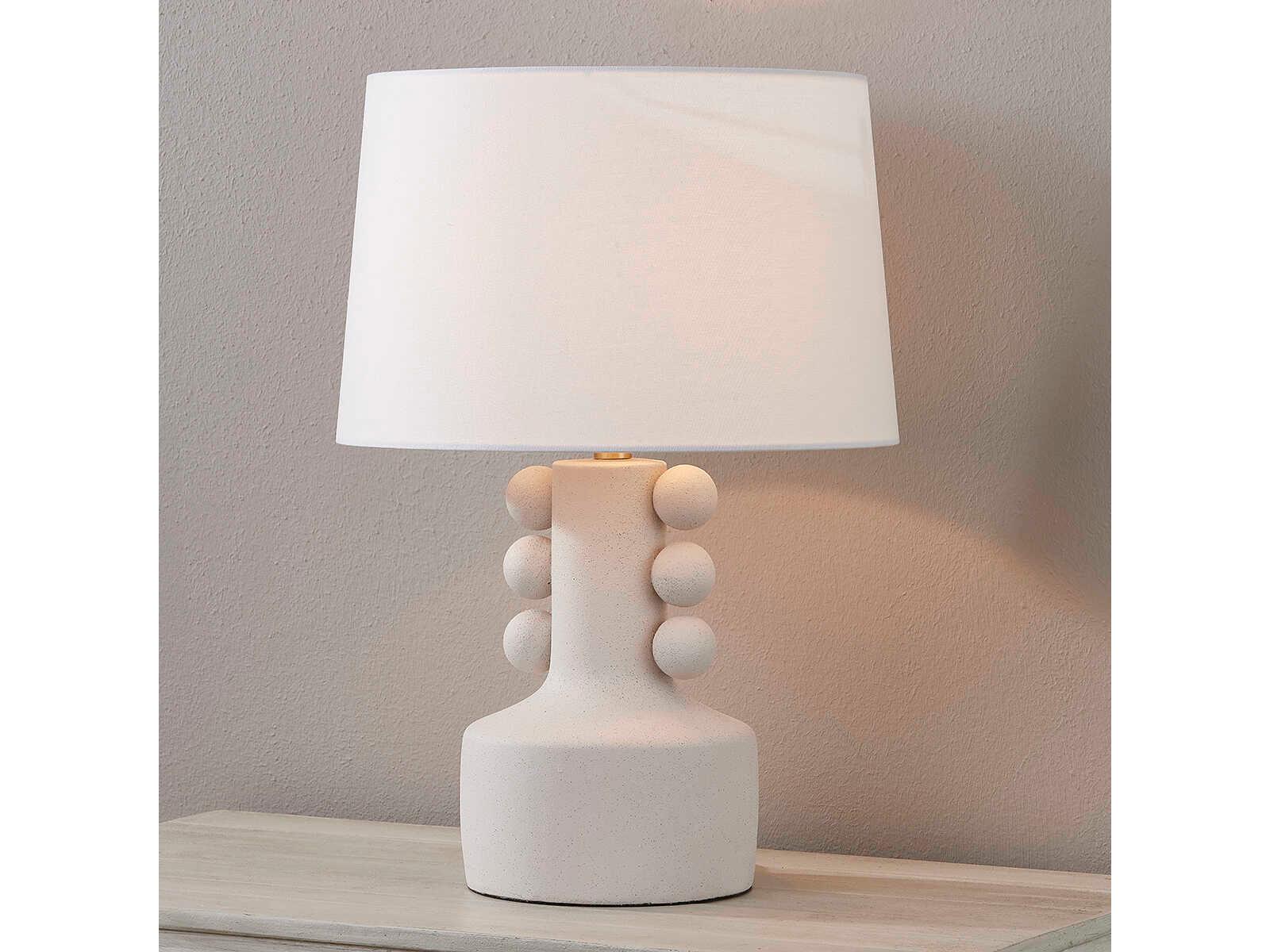 Mitzi Amalia Aged Brass White Linen Gray Table Lamp